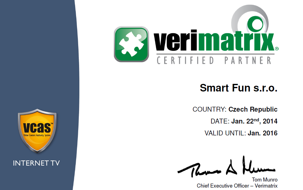 Certifikát Verimatrix